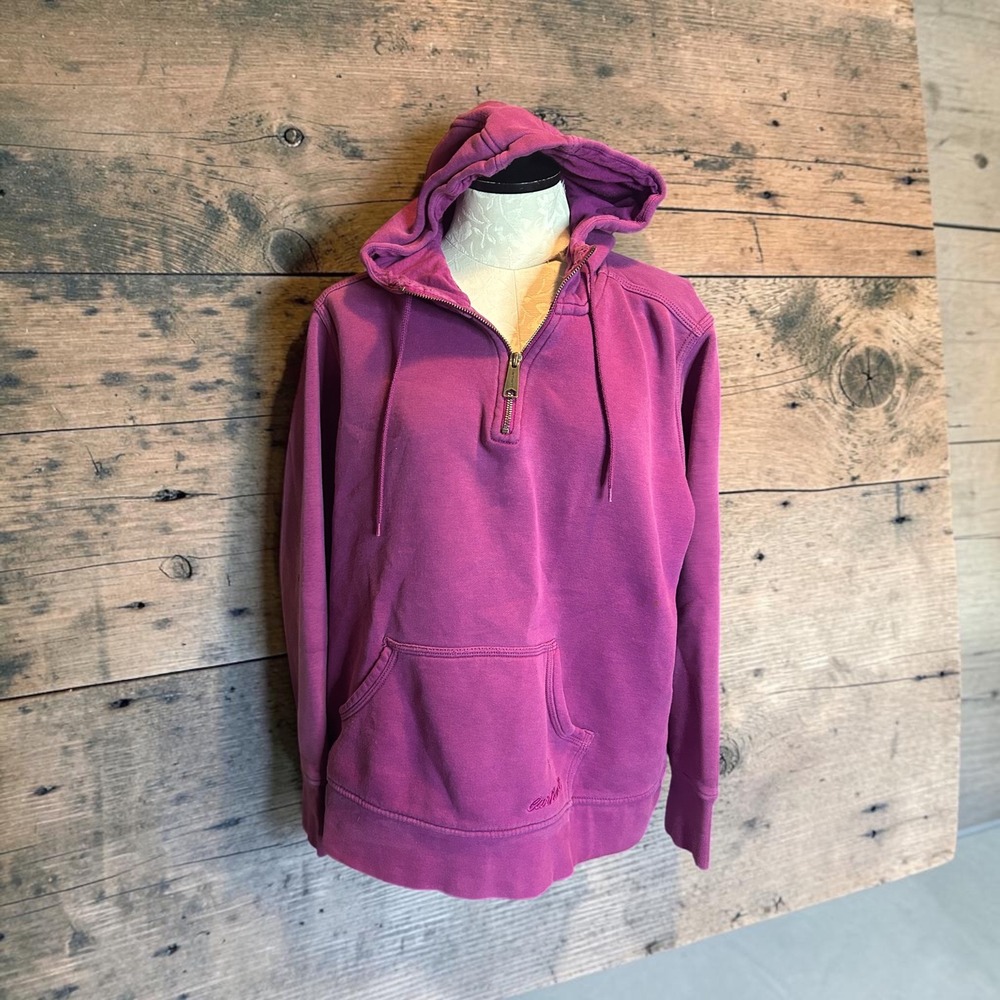 Carhartt Womens Quarter Zip Hoodie Purple Sweatshirt Relaxed Fit Distress DEFECT
